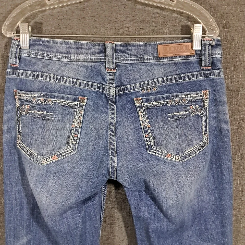 Rock & Roll Cowgirl Jeans Riding 30x28 Boot Western Stone Wash Embroidered Rodeo